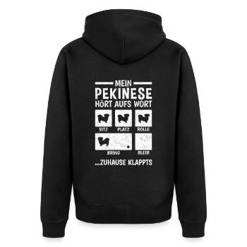 Pekinese Hundetricks Peking-Palasthund - Unisex Premium Bio Zip Hoodie - Schwarz - Hinten - Nico (187cm)