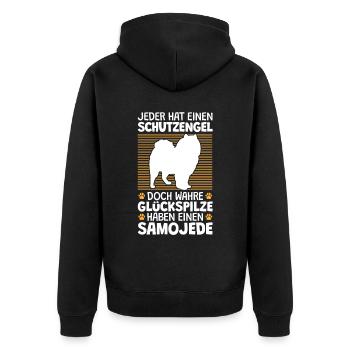 Samojede ist mein Schutzengel Schlittenhund - Unisex Premium Bio Zip Hoodie - Schwarz - Hinten - Nico (187cm)