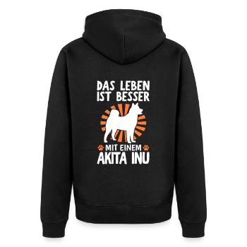Leben ist besser mit Akita Inu japanischer Spitz - Unisex Premium Bio Zip Hoodie - Schwarz - Hinten - Nico (187cm)