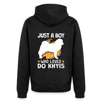 Nur ein Junge der Do Khyi liebt Tibetmastiff - Unisex Premium Bio Zip Hoodie - Schwarz - Hinten - Nico (187cm)