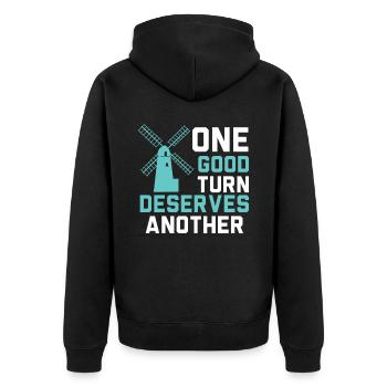 One Good Turn Deserves Another Renewable Energy - Unisex Premium Organic Zip Hoodie - black - Back - Nico (187cm)