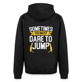 Manchmal musst du es wagen, Bungee-Jumping zu springen - Unisex Premium Bio Zip Hoodie - Schwarz - Hinten - Nico (187cm)
