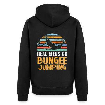Echte Herren gehen Bungee Jumping Bungee Jumper - Unisex Premium Bio Zip Hoodie - Schwarz - Hinten - Nico (187cm)