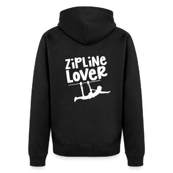 Ziplining Liebhaber Sport Zipline Seilrutsche - Unisex Premium Bio Zip Hoodie - Schwarz - Hinten - Nico (187cm)