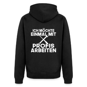 Ich möchte einmal mit Profis arbeiten Handwerker M - Unisex Premium Bio Zip Hoodie - Schwarz - Hinten - Nico (187cm)