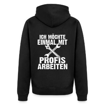 Ich möchte einmal mit Profis arbeiten Handwerker M - Unisex Premium Bio Zip Hoodie - Schwarz - Hinten - Nico (187cm)