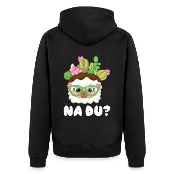 Na Du süßes Alpaka oder Lama Motiv - Unisex Premium Bio Zip Hoodie - Schwarz - Hinten - Nico (187cm)