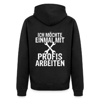 Ich möchte einmal mit Profis arbeiten Handwerker M - Unisex Premium Bio Zip Hoodie - Schwarz - Hinten - Nico (187cm)