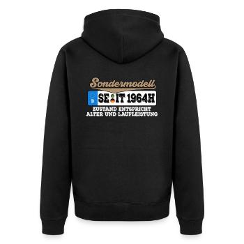 1964 Kennzeichen Geburtstag - Unisex Premium Bio Zip Hoodie - Schwarz - Hinten - Nico (187cm)