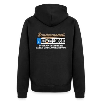 1966 Kennzeichen Geburtstag - Unisex Premium Bio Zip Hoodie - Schwarz - Hinten - Nico (187cm)