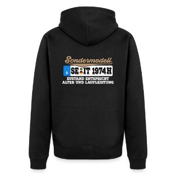 1974 Kennzeichen Geburtstag - Unisex Premium Bio Zip Hoodie - Schwarz - Hinten - Nico (187cm)