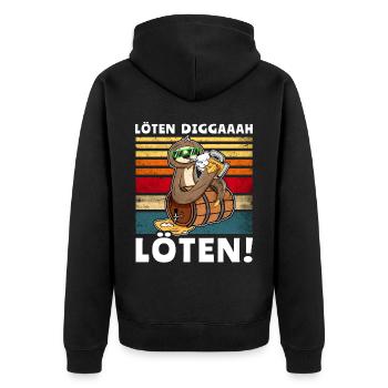 Bier Löten Digga Löten Faultier Trinksprüche - Unisex Premium Bio Zip Hoodie - Schwarz - Hinten - Nico (187cm)