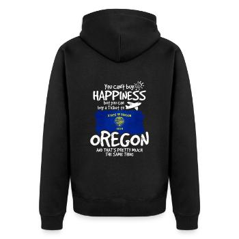 Oregon - Unisex Premium Organic Zip Hoodie - black - Back - Nico (187cm)