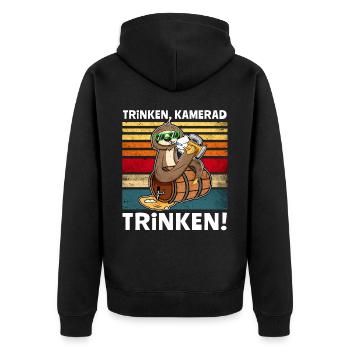 Bier Trinken Kamerad Faultier Trinksprüche - Unisex Premium Bio Zip Hoodie - Schwarz - Hinten - Nico (187cm)