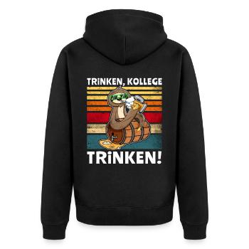 Bier Trinken Kollege Faultier Trinksprüche - Unisex Premium Bio Zip Hoodie - Schwarz - Hinten - Nico (187cm)