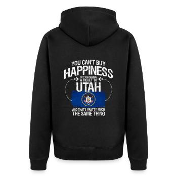 Utah - Unisex Premium Bio Zip Hoodie - Schwarz - Hinten - Nico (187cm)