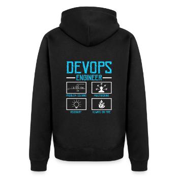 Devops Sys-Admin Entwickler - Unisex Premium Bio Zip Hoodie - Schwarz - Hinten - Nico (187cm)