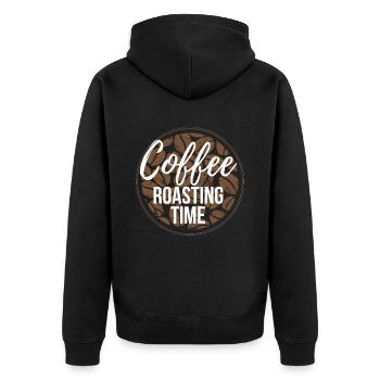 Coffee Roasting Time Kaffee Rösten - Unisex Premium Bio Zip Hoodie - Schwarz - Hinten - Nico (187cm)