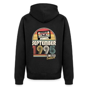September 1995 Jahrgang Geburtstag Geschenk - Unisex Premium Bio Zip Hoodie - Schwarz - Hinten - Nico (187cm)