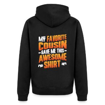Lieblingscousine hat mir das Fantastische gegeben - Unisex Premium Bio Zip Hoodie - Schwarz - Hinten - Nico (187cm)