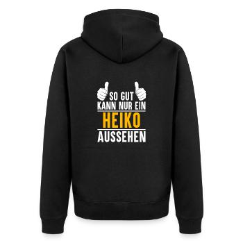 Heiko Vorname Name Geschenk - Unisex Premium Bio Zip Hoodie - Schwarz - Hinten - Nico (187cm)