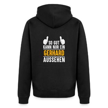 Gerhard Vorname Name Geschenk - Unisex Premium Bio Zip Hoodie - Schwarz - Hinten - Nico (187cm)