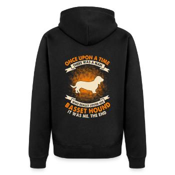 Es War Einmal - Basset Hound - Unisex Premium Bio Zip Hoodie - Schwarz - Hinten - Nico (187cm)