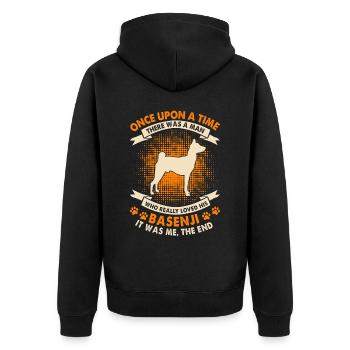 Es War Einmal - Basenji - Unisex Premium Bio Zip Hoodie - Schwarz - Hinten - Nico (187cm)