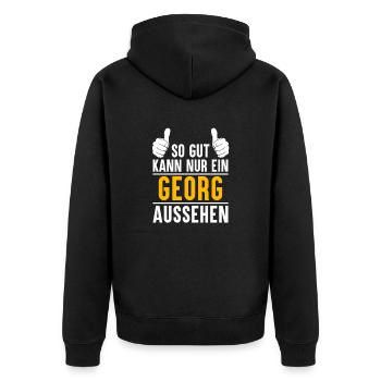 Georg Vorname Name Geschenk - Unisex Premium Bio Zip Hoodie - Schwarz - Hinten - Nico (187cm)