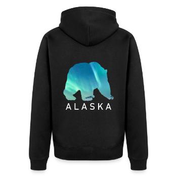 Alaska Geschenk USA Natur Bär Denali Grizzly Wald - Unisex Premium Bio Zip Hoodie - Schwarz - Hinten - Nico (187cm)