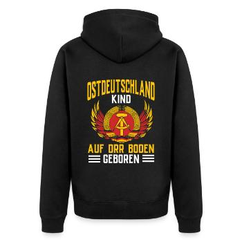 Ostdeutschland Geschenk Osten Ossi DDR Ostalgie - Unisex Premium Bio Zip Hoodie - Schwarz - Hinten - Nico (187cm)