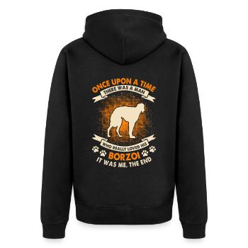 Es War Einmal - Barsoi - Unisex Premium Bio Zip Hoodie - Schwarz - Hinten - Nico (187cm)