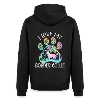Ich liebe meinen Border Collie Hund Lover Welpe Pfote Liebe - Unisex Premium Bio Zip Hoodie - Schwarz - Hinten - Nico (187cm)