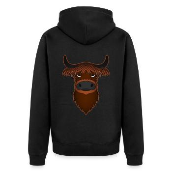 Highland Cattle Kuh mit Kuhmotiv - Unisex Premium Bio Zip Hoodie - Schwarz - Hinten - Nico (187cm)