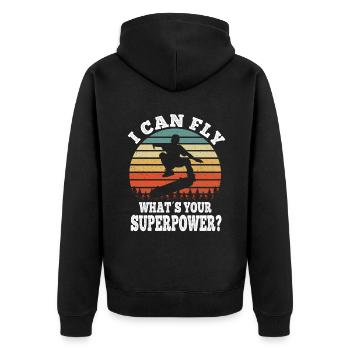 Skateboarding I Can Fly What is your superpower? - Unisex Premium Organic Zip Hoodie - black - Back - Nico (187cm)
