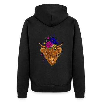 Scottish Highland Cow Cattle Cow Whisperer Farming - Unisex Premium Organic Zip Hoodie - black - Back - Nico (187cm)