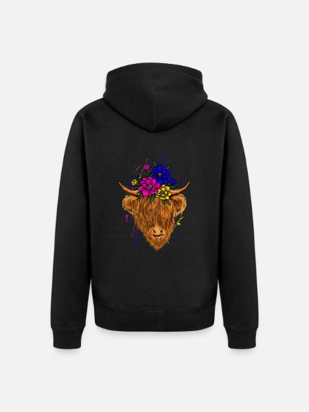 Scottish Highland Cow Cattle Cow Whisperer Farming - Premium økologisk unisex-hættejakke - sort