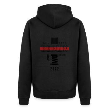 Berlin capital Janz far out - Unisex Premium Organic Zip Hoodie - black - Back - Nico (187cm)