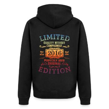 Anniversaire 2016 Édition Limitée Cadeau Occasion Cool - Veste à capuche bio Premium Unisexe - noir - Dos - Nico (187cm)