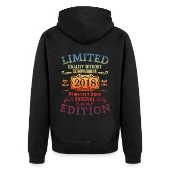 Geburtstag 2018 Limited Edition Geschenk Used Cool - Unisex Premium Bio Zip Hoodie - Schwarz - Hinten - Nico (187cm)