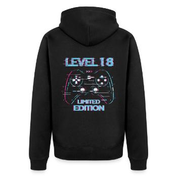 Geburtstag Level 18 Gaming Limited Edition Gamer - Unisex Premium Bio Zip Hoodie - Schwarz - Hinten - Nico (187cm)