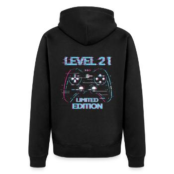 Geburtstag Level 21 Gaming Limited Edition Gamer - Unisex Premium Bio Zip Hoodie - Schwarz - Hinten - Nico (187cm)