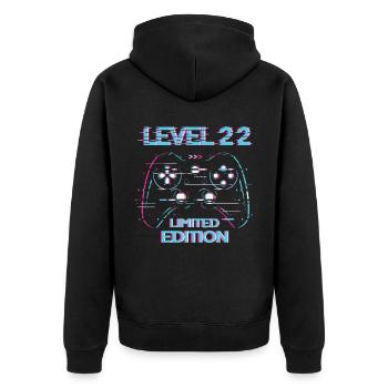 Geburtstag Level 22 Gaming Limited Edition Gamer - Unisex Premium Bio Zip Hoodie - Schwarz - Hinten - Nico (187cm)