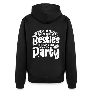 Besties Trip Urlaubsreise Urlaub Geschenk - Unisex Premium Bio Zip Hoodie - Schwarz - Hinten - Nico (187cm)