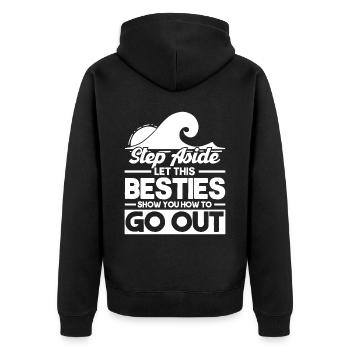Besties Trip Urlaubsreise Urlaub Geschenk - Unisex Premium Bio Zip Hoodie - Schwarz - Hinten - Nico (187cm)