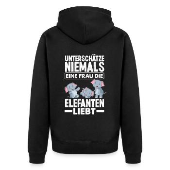 Elefant Frau Liebe - Unisex Premium Bio Zip Hoodie - Schwarz - Hinten - Nico (187cm)