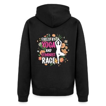Driven by yoga and feminist anger women - Unisex Premium Organic Zip Hoodie - black - Back - Nico (187cm)