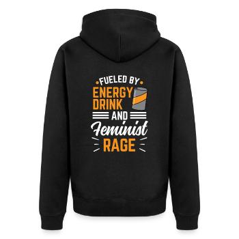 Fueled by Energy Drinks And Feminist Anger - Unisex Premium Organic Zip Hoodie - black - Back - Nico (187cm)