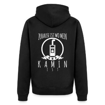 Kamin Ofen Witz Kaminofen - Unisex Premium Bio Zip Hoodie - Schwarz - Hinten - Nico (187cm)