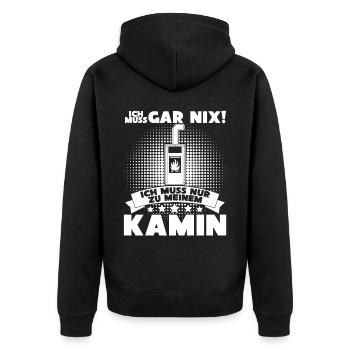 Kamin Kaminofen Brennholz Ofen - Unisex Premium Bio Zip Hoodie - Schwarz - Hinten - Nico (187cm)
